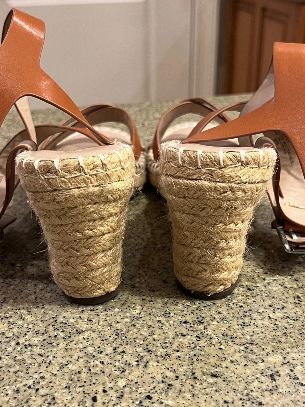 Charles David Cognac Leather Espadrille Wedge Sandals